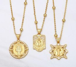 Pendant Necklaces FLOLA Bead Chain Saint Benedict Medal Necklace Copper Zircon White Stone Short Gold Plated Catholic Jewellery Nkea2661801