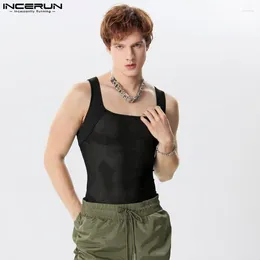 Men's Tank Tops INCERUN 2024 Handsome Hollowed Out Tight Knit Vests Leisure Streetwear Male Solid Color All-match S-5XL
