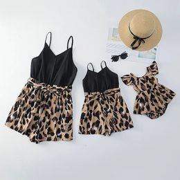 Sleeveless Family Look Matching Outfits Jumpsuit Leopard Mother Daughter Clothing Sets Mommy And Me Dresses Clothes 0-9Y 240403