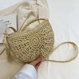 Storage Bags Half Round Straw Beach For Women Summer Rattan Shoulder Bag Designer Woven Moon Crossbody Travel Handbags Purses