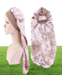 Satin Print Long Sleep Caps Bandana Night Turban Hat Headwrap Bonnet Women Girl Head Cover Hair Care Fashion Accessories1075947