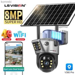 PTZ Cameras LS VISION 4K 8MP Dual Screen Solar Outdoor Camera Wireless 4G/WiFi PTZ Dual Lens Security Protection Automatic Tracking CCTV Camera C240412