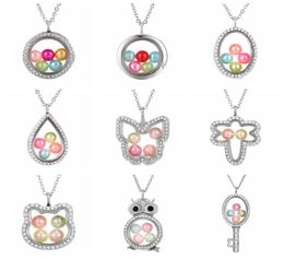 Elephant Owl Woman Necklace Living Memory Beads Glass Floating Locket Pendant Necklace Pearl Cage Locket Charms Gift LJJTA11875550973