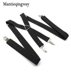 Black Suspenders for Mens 4 clips Strap Solid Color Adjustable Slim Braces Women Belt Strap3894632