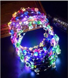 New arrival Party Crown Flower Headband LED Light Up Hair Wreath Hairband Garlands Women Halloween Christmas Wedding Glowing Wreat1409343