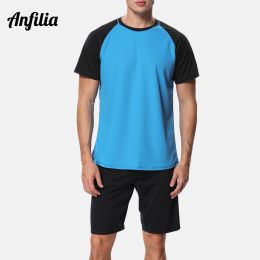 Suits Anfilia Men DryFit Shirts Loose Fit Rashguard Top UVProtection Rash Guard Top UPF 50+ Beach Wear Running Hiking Biking TShirt