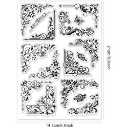 Flower Lace Clear Stamps Butterfly Border Corner Silicone Clear Stamp Seals for Cards Making DIY Scrapbook Photo Journal Album