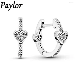 Stud Earrings Paylor Unique Silver Plated Pave Heart Hoop Fashion CZ Simple For Women Party Engagement Gifts