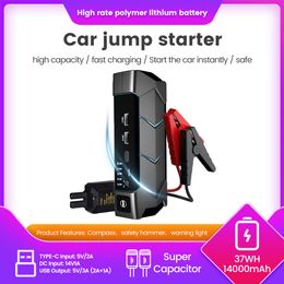 37WH/14000mAh Car Jump Starter 800A Auto Battery Charger Car Starter Portable Power Bank Powerful Car Booster Led SOS Compass