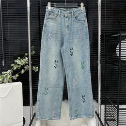 Colourful Embroidered Letter Denim Pants Designer Jeans Women Clothing Fashion Loose Trousers Girl Lady Long Pant