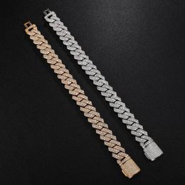 Hip Hop 10MM 12MM 14MM 2Row Cuban Prong Chain Bling Iced Out Box Buckle Copper Cubic Zirconia Bracelet For Men Jewellery Link3509834