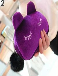 Cute Portable Cartoon Cat Coin Storage Case Travel Makeup Flannel Pouch Cosmetic Bag Korean and Japan Style 4962015