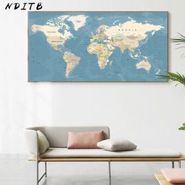 World Map Decorative Picture Canvas Vintage Poster Nordic Wall Art Print Large Size Painting Modern Study Office Room Decoration Z184u