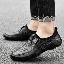 Casual Shoes Men's Leather Crocodile Patterned Bean Hollow Breathable Large Size Octopus Brand Full Grain Men Dress