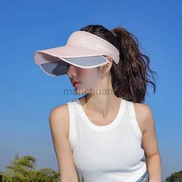 Visors Wide Brim Hats Bucket Hats Women Summer Sun Visor Hat Adjustable Cap Retractable Brim Solid Colour UV Protect Beach Shading Tennis Sport Travel Hat 24412