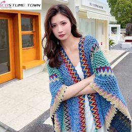 Ethnic Style Shawl Fashion Leisure and Tourism Website Red Foreign Warm Cloak Cape Outerwear 240412