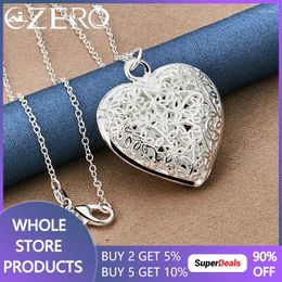 Pendants ALIZERO 925 Sterling Silver Hollow Heart Pendant Necklace 16-30 Inch Chain For Woman Fashion Party Charms Jewelry Wedding Gift