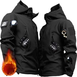 Military Soft Shell Hooded Jackets Men Winter Windproof Waterproof Fleece Warm Coats Outdoor Multi-pocket Cargo Tactical Jacket