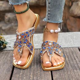 Slippers In The Summer Of 2024 Bohemian Sandal Fashion Rhinestone Comfortable Toe Wedge Ladies Plus Size Sandals