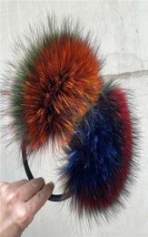 Berets Rainbow Color Fur Earmuffs Warm Protection Genuine Leather Bracket Ear Covers Winter4914287