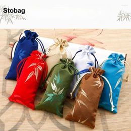Gift Wrap StoBag 5pcs Chinese Long Silk Drawstring Bag Cloth Sachet Jewellery Package Storage Bundle Pocket Reusable Pouch Portable