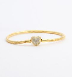 18K Yellow Gold plated CZ Diamond Heart Bracelets Original Box Set for 925 Silver Chain Bracelet for Women Wedding Jewelry6024162