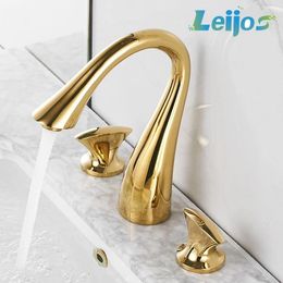 Bathroom Sink Faucets 3 Pieces Basin Faucet Solid Brass Two Handle Three Holes Widespread Chrome/Matte Black/Gold/Nickel