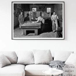 Vintage Billiards Photo Style Retro Men Are Playing Billiards Art Poster Canvas Painting Wall Prints Picture for Room Home Decor