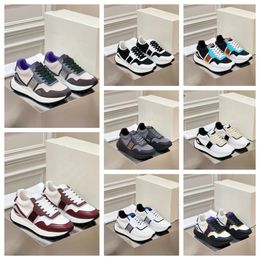 Top Luxury Multi material patchwork of cowhide with contrasting Colours men women thick soled lace up black blue white sports fashionable and versatile casual shoes