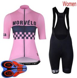 Morvelo team Womens Cycling Short Sleeve Jersey Bib Shorts Set MTB Bike Outfits Racing Bicycle Uniform Summer Breathable Sports Ki4189767