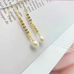 Dangle Earrings Real 18K Gold Natural Freshwater Pearl Drop Pure AU750 Phoenix Tail Chain Earring Hooks Fine Jewellery For Women