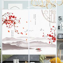 Window Stickers Film Privacy Red Plum Blossom Frosted Glass Sticker UV Blocking Heat Control Coverings Tint For Homedecor