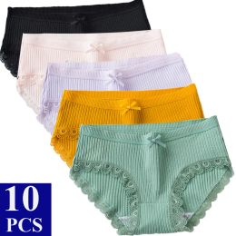 Bras 10pcs Bow Lace Cotton Panties Women Lingerie Femme Sexy Underwear Women Panties Sexy Briefs Bragas Mujer Mtki Damskie