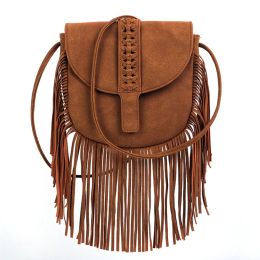 Faux Suede Leather Boho Bag fringe shoulder bag vintage retro Women's Handbags Bag ladies causal fashion luxury tassel half round weave Bohemian Crossbody Bags