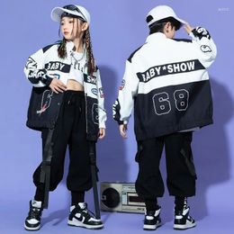 Stage Wear Cargo Pants Street Dance Jazz Performance Clothes Kids Hip Hop Costume Cool Motorcycle Jacket Boys Girls Black