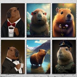 Funny Capybara Painting Canvas Poster Lovely Internet Celebrity Animal Wall Pictures for Living Room Bedroom Modern Home Decor