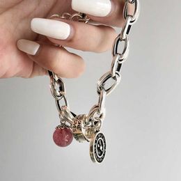 Heavy industry 925 Sterling Silver strawberry crystal clock round brand fashionable womens bracelet linked fashion temperament