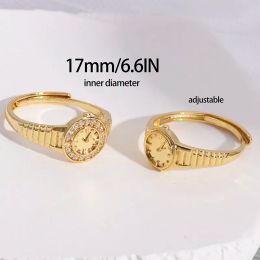 Creative Watch Shape Rings for Women Adjustable Opening Rings Men Vintage Punk Mini Watch Finger Ring Couple Rings Jewellery Gift