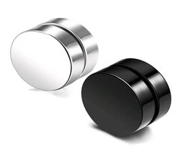 Punk Fake Mens Stud Earrings Black Silver Stainless Steel Magnet Round Ear Clip for Men Women Mix size 6mm 10mm 12mm5095601