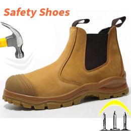 Boots Genuine Leather Work Safety Boots For Chelsea Boots Men Shoes steel toe cap Protective Boots Cowhide Indestructible welding