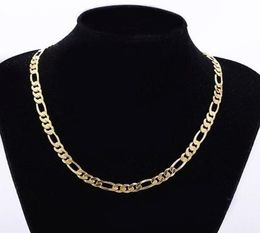 Mens 24k Solid Gold GF 8mm Italian Figaro Link Chain Necklace 24 Inches1021242