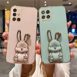A 51 71 12 Luxury Plating Rabbit Holder Case For Samsung Galaxy A12 A22 4g 5g A51 A71 A31 M12 M53 M33 M32 Silicone Stand Cover