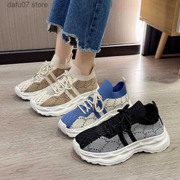 Dress Shoes Hot selling soft soled flying woven shoes for womens spring and autumn new elastic breathable comfortable odorless color matching sports H240412