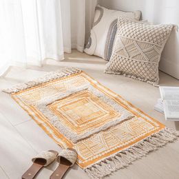 Carpets Cotton Linen Woven Vintage Tassels Rug Boho Room Decors Aesthetic Bedrooom Bedside Living Simple Homestay Floor Mat