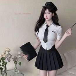 2024 korean japanese uniform hot girl short-sleeved suit female college style navy collar top jk pleated skirt two-piece set