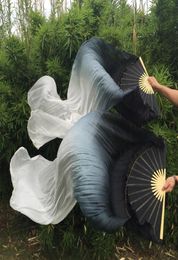 Stage Wear Unique selling BlackWhite Mixed Belly Dancing Real Silk Fan Veils Dyed Colour Long Fans 180cm Lenglth2888196