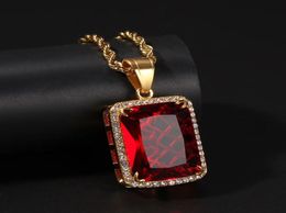 Gold Plated Mens Hip Hop Jewellery Blingbling Ruby Pendan Necklace European and American Style Crystal Hiphop Chain Necklaces6401167