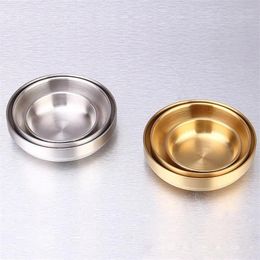 Bowls Thickened Double Layer Korean Pickle Dish 304 Stainless Steel Small Round Dipping Seasoning Cold Plate