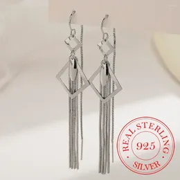 Dangle Earrings 925 Sterling Silver Long Tassel Rhombic Ear Line Leaf Drop For Women Piercing Jewelry Women's Party Wedding Pendiente