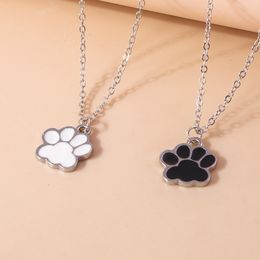 Cute Enamel Dog Cat Paw Necklaces for Women Men BFF Best Friends Couple Matching Pendant Necklace Set Birthday Gifts